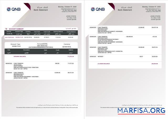 Downloadable Qatar QNB bank statement word 2 pages real example